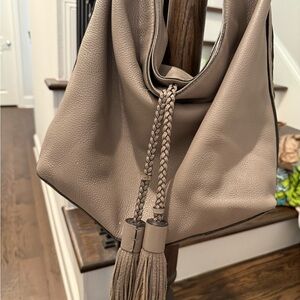 Taupe Leather Tassel Bag